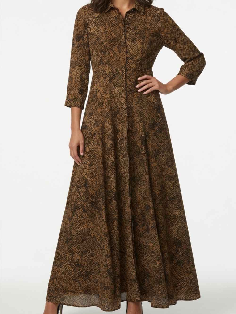 Zara Brown Snake-Print Maxi Dress